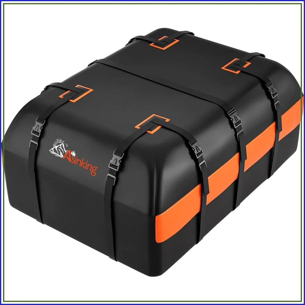 

21 Cubic Feet 100% Waterproof Heavy Duty 840D Car Roof Bag for All Vehicles with/without Racks - Anti-Slip Mat, 6 Door Hooks, Storage Bags, 2 Extra Straps, Luggage Lock