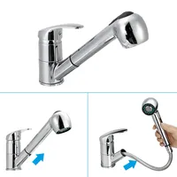 Kitchen Faucet Solid Brass Single Hole Pull Out Spout Kitchen Sink Mixer Tap Stream Sprayer Head Silver Hot Cold Tap Mixer