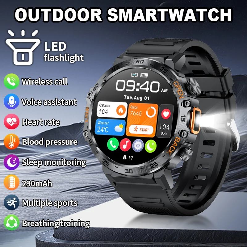 

LIGE 2025 Outdoor Military Flashlight Smart Watch Man 1.53" HD Screen Heart Rate BT Call Sports IP68 Waterproof Smartwatches