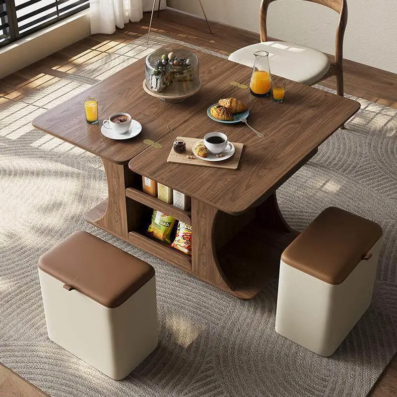 Wooden telescopic folding coffee table with storage liftable square bedside home sofa small side table