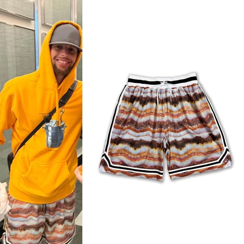 

Men's Fully Printed Quick Drying Elastic Waist Basketball Shorts, Casual Street Shorts, Running Shorts with Pocket Drawstring