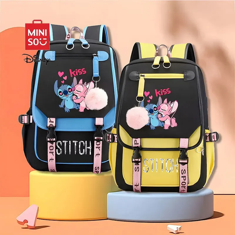 

MINISO Disney Lilo Stitch Large Capacity Charging Backpack Universal Student Bag Cute cartoon children schoolbag New Year Gift