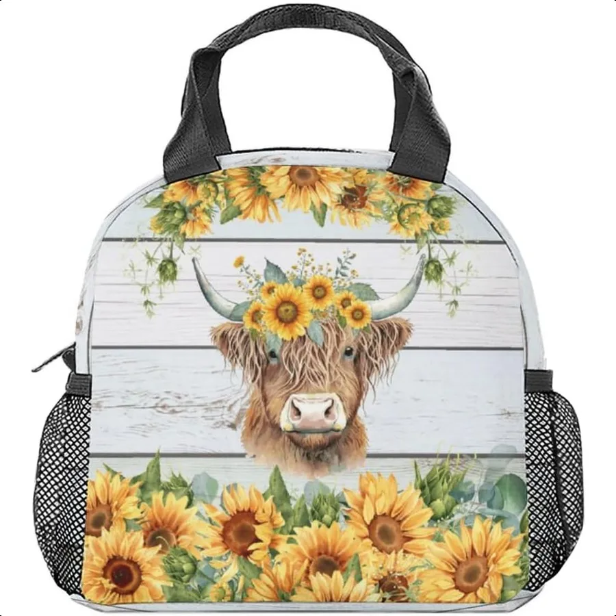 

Highland Cow Lunch Bag for Women Girls Small Lunch Bags Insulated Cute Reusable Lunchbox for Teen Girls Boys Yellow Suower Prin