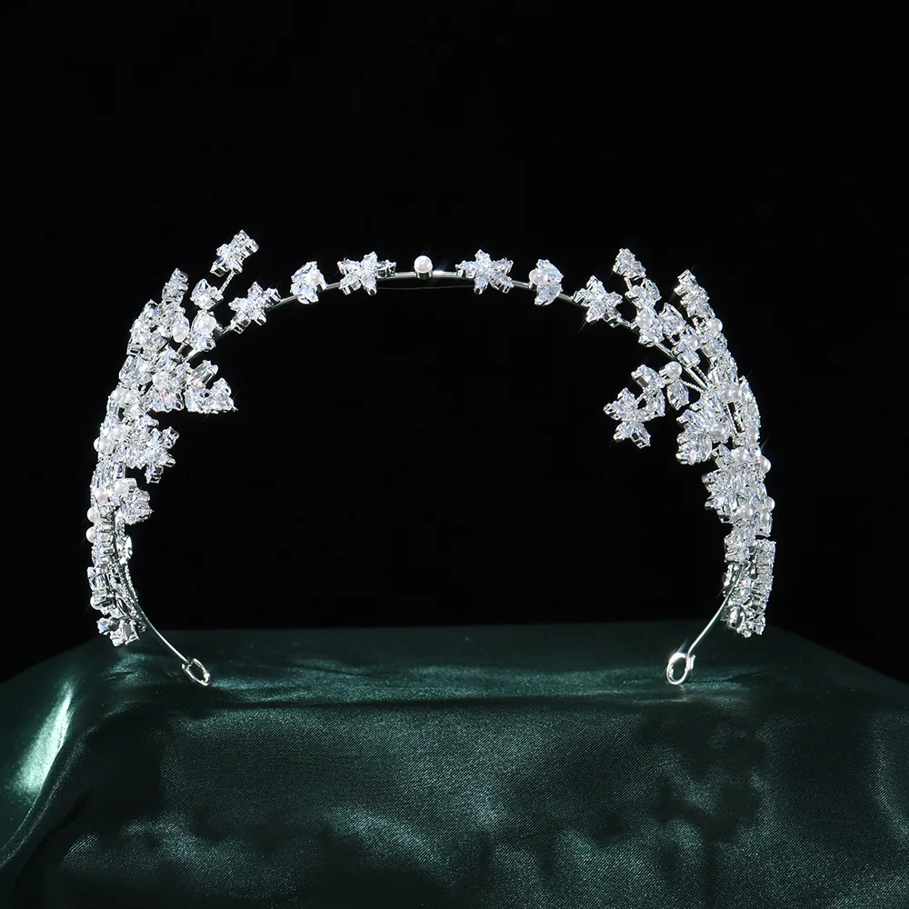 عقال الزفاف الفاخرة للعروس إكسسوارات الشعر زركونيا اللؤلؤ تاج العروسة للنساء حفلة موسيقية مجوهرات الزفاف هيرباند #1