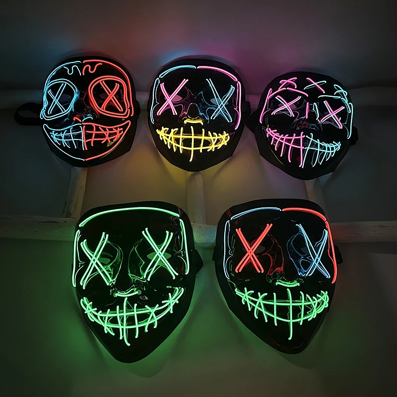 Colorful LED Purge Mask Halloween Cosplay Costume Horror Glowing Face Mask Luminous Masks Adult Kids Trick-or-treating Supplies