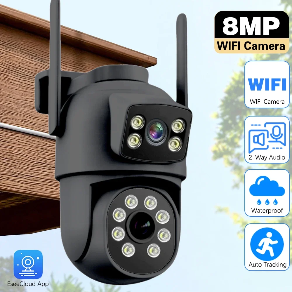 

EseeCloud Black 8MP 4K PTZ Wifi PTZ Camera With Dual Lens Dual Screens Human Detection Wireless Outdoor CCTV Security IP Camera