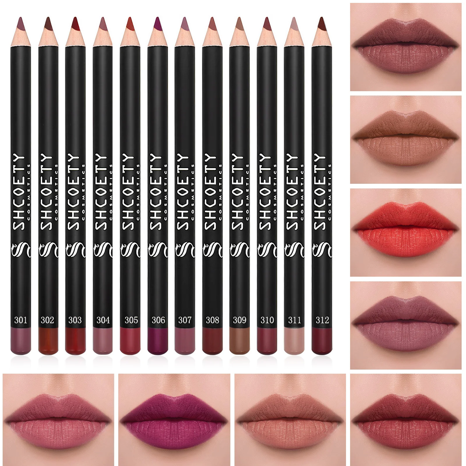 Juego de delineadores de labios mate, lápices de maquillaje 2 en 1, 12 piezas, 12 colores, regalo