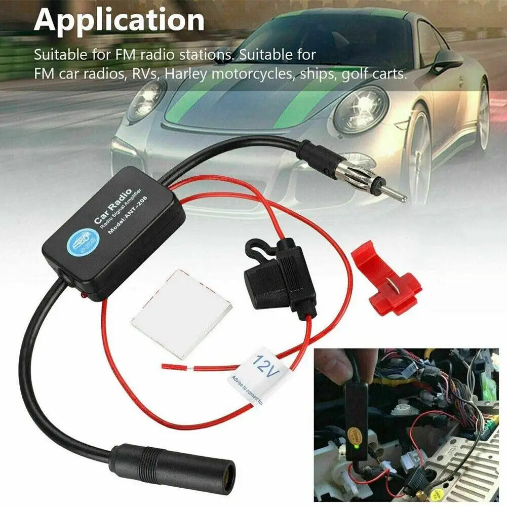 New 1 set AM FM Radio Anti-interference Enhance Auto Electronic Accessories 12V For ANT208 Car Antenna Signal Amplifier Set