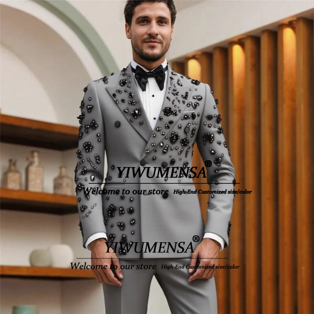 

Luxury Beaded Tuxedos Men Suits For Wedding Prom Groom 2 Pieces Sets Bridegroom Prom Blazers Male trajes elegante para hombres