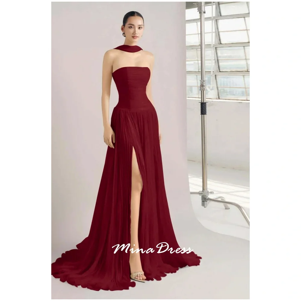 

Mina Sleeveless Evening Dress Woman Party Dresses 2025 Strapless Customized Slit Back-length White Dress for Women Elegant Gowns