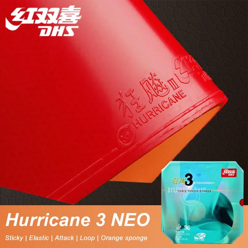 DHS-Hurricane 3 NEO Table Tennis Rubber, 37 Degrees Soft, Hurricane-3, Pips-in Ping Pong Sponge, No Need for a Booster