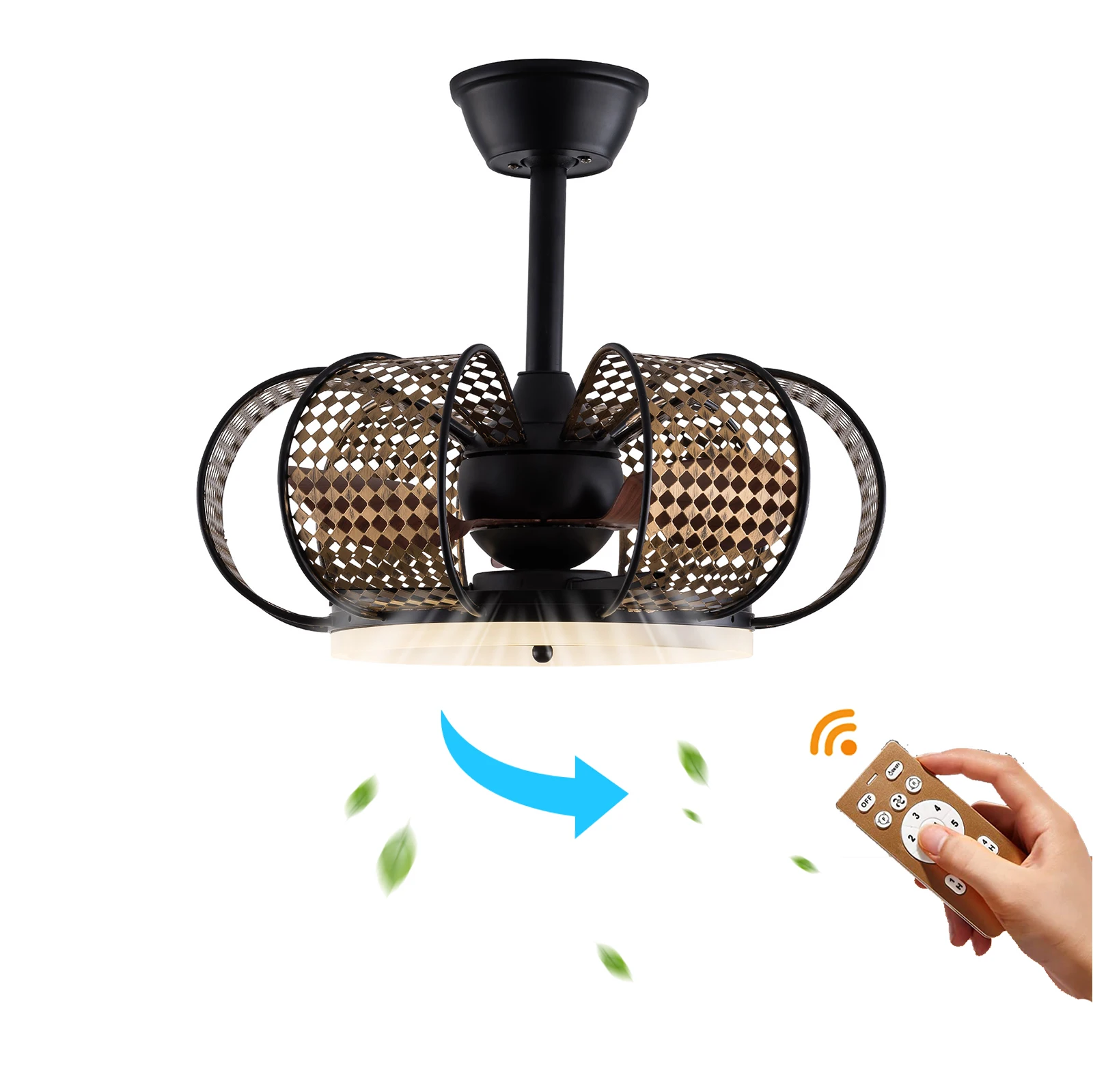 

19'' Ceiling Fan with LED Light Kit Remote Control,Industrial Farmhouse Chandelier Ceiling Light Fixture for Kitchen Bedroom