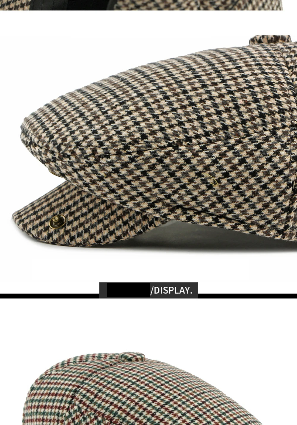 HT5164 Herren- und Damen-Baskenmütze, dicke warme Ohrenklappenmütze, Herbst-Winter-Karo-Ivy-Flatcap, Baskenmütze mit Ohrenklappen für Männer und Frauen. – Detail 6