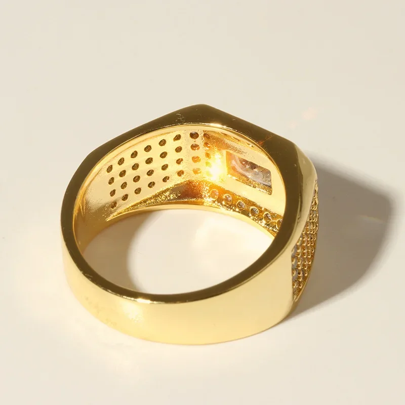 Big Size Natural 18K Gold plated Rings for Men Sona Tile Diamant Engagement Rings Cubic Zirconia Wedding Rings Men Jewelry