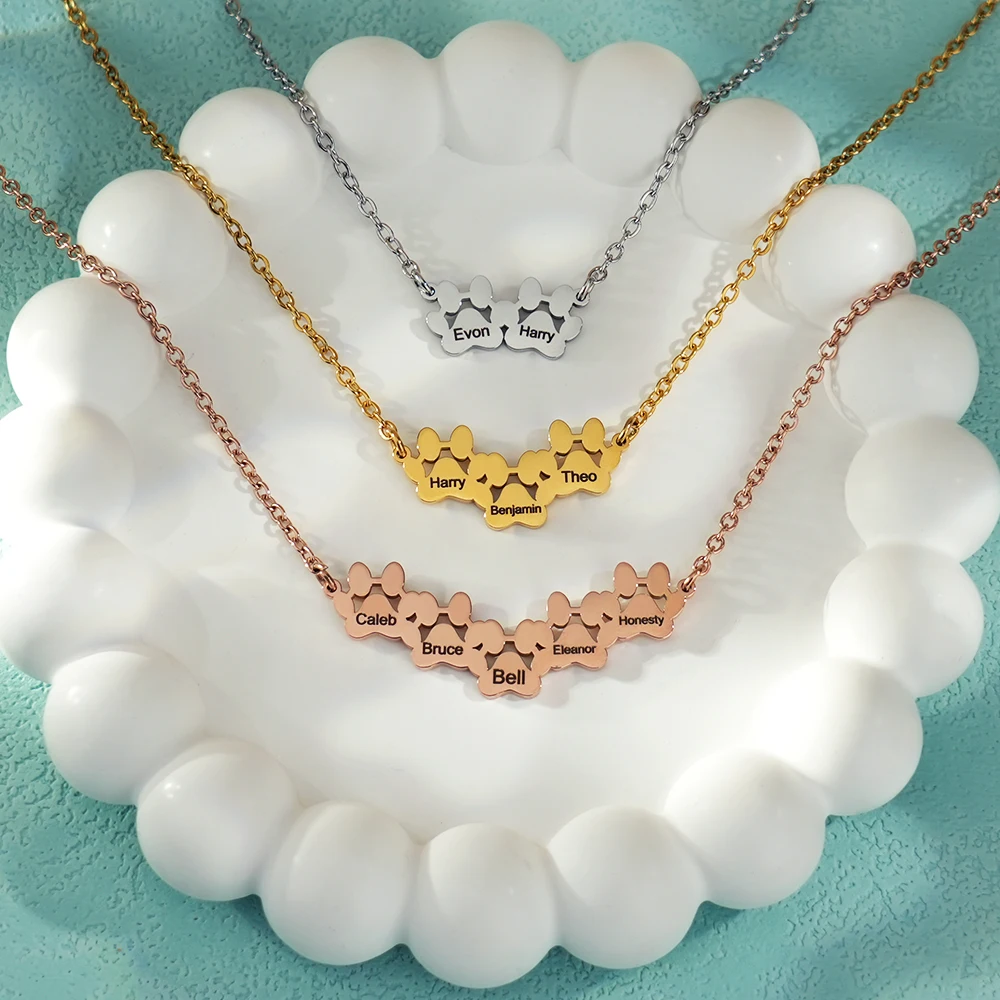 Personalized Names Pet Paw Necklace Custom Family Names Dog Paw Choker Fashion Jewelry Gift For Her Mom Girl Mother's Day Gift