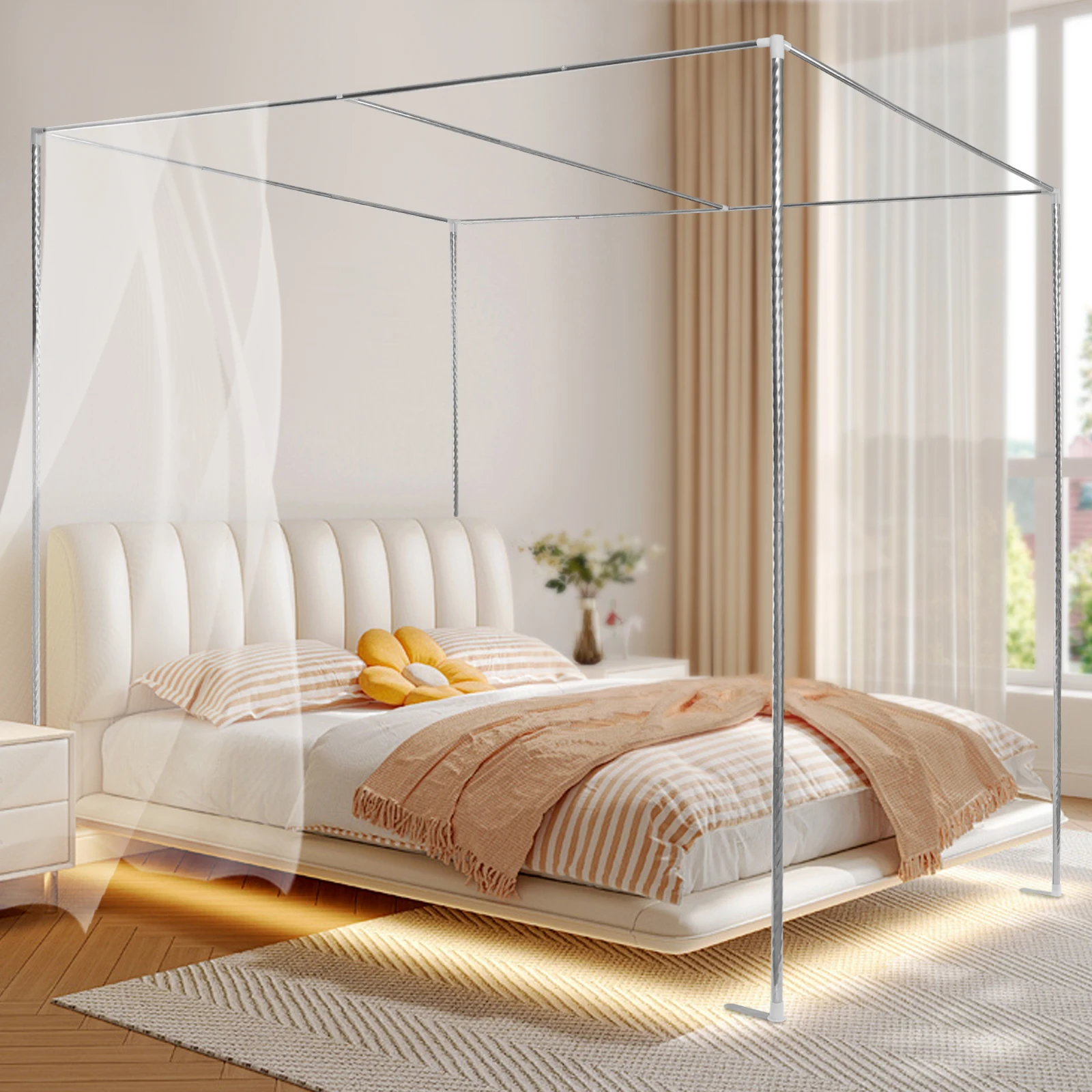 Stainless 4 Corner Mosquito Netting Curtain Bracket Bed Canopy Post 1.5x2x2m