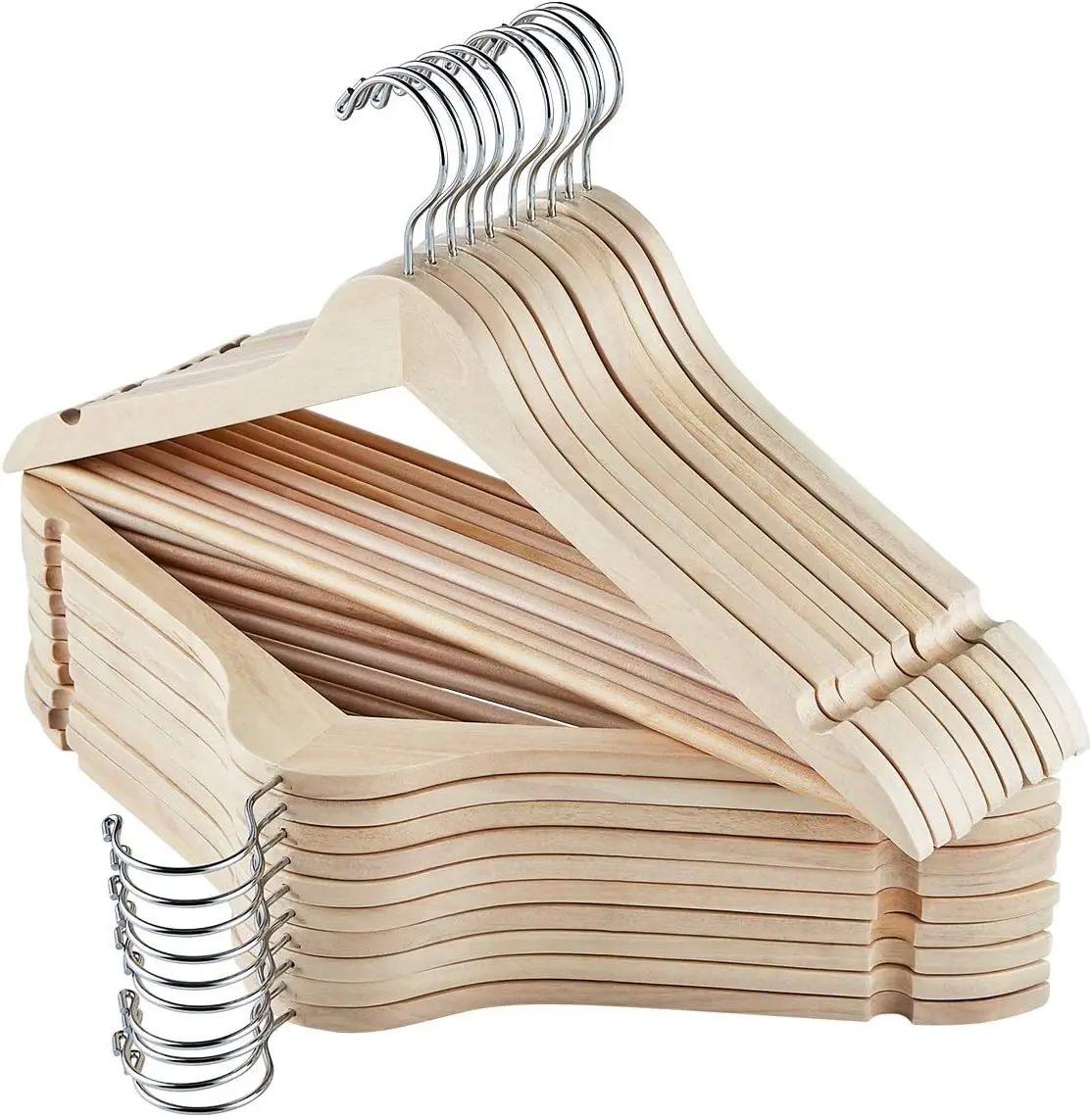 Wooden Hangers, 30 Pack Slim Wood Coat Hangers with Extra Smooth Finish, Precisely Cut Notches and Chrome Swivel Hook