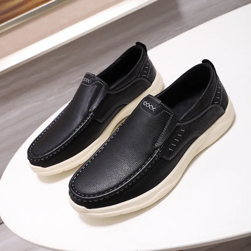 Cowhide men's shoes light sole casual men's leather shoes light foam outsole first layer cowhide low top lazy men's shoes