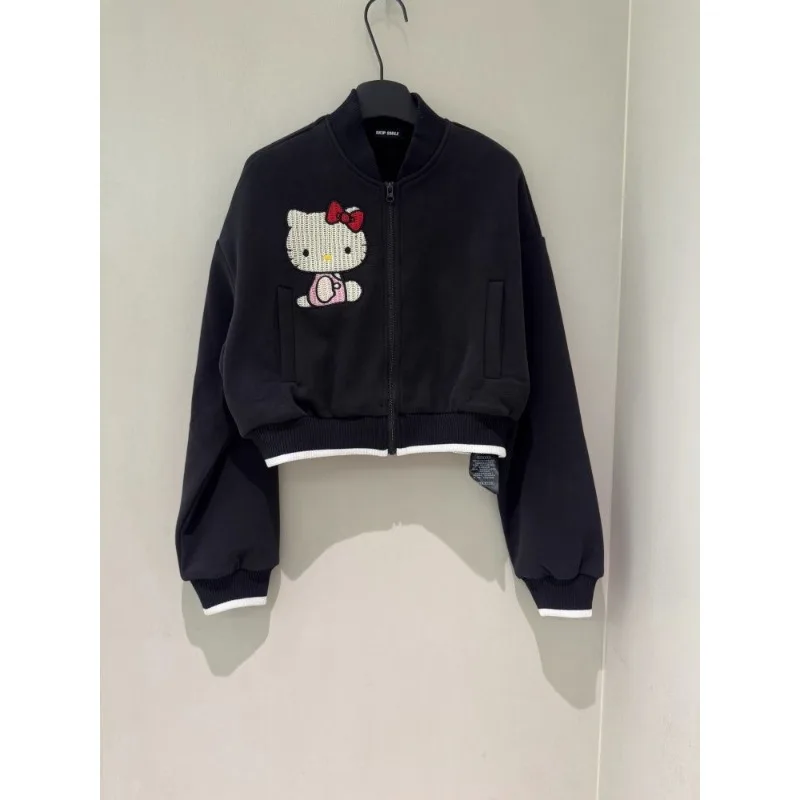 

Куртка Sanrio Hello Kitty Kawaii, аниме, осенне-зимняя студенческая повседневная утепленная куртка с длинными рукавами и вышивкой, идеальное утепленное пальто для миниатюрных девочек