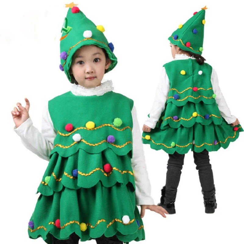 Kids Christmas Tree Cosplay Xmas Dresses With Hat Suit Carnival Party Performance Santa Claus Costume For Baby Boys Girls Gift