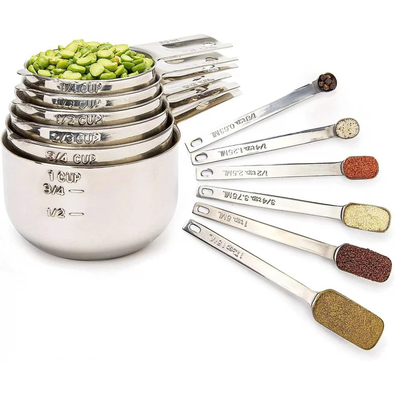 

Space-Saving Ultimate Baking Set: 12-Piece Stainless Steel Measuring Cups & Spoons, Stackable & Stores in One Jar