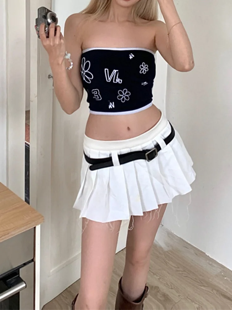 Korean Version Niche Design Sense Sexy Corset Kawaii Vest Y2K Print Tube Tops Summer New Strapless Crop Tops Vintage Cute