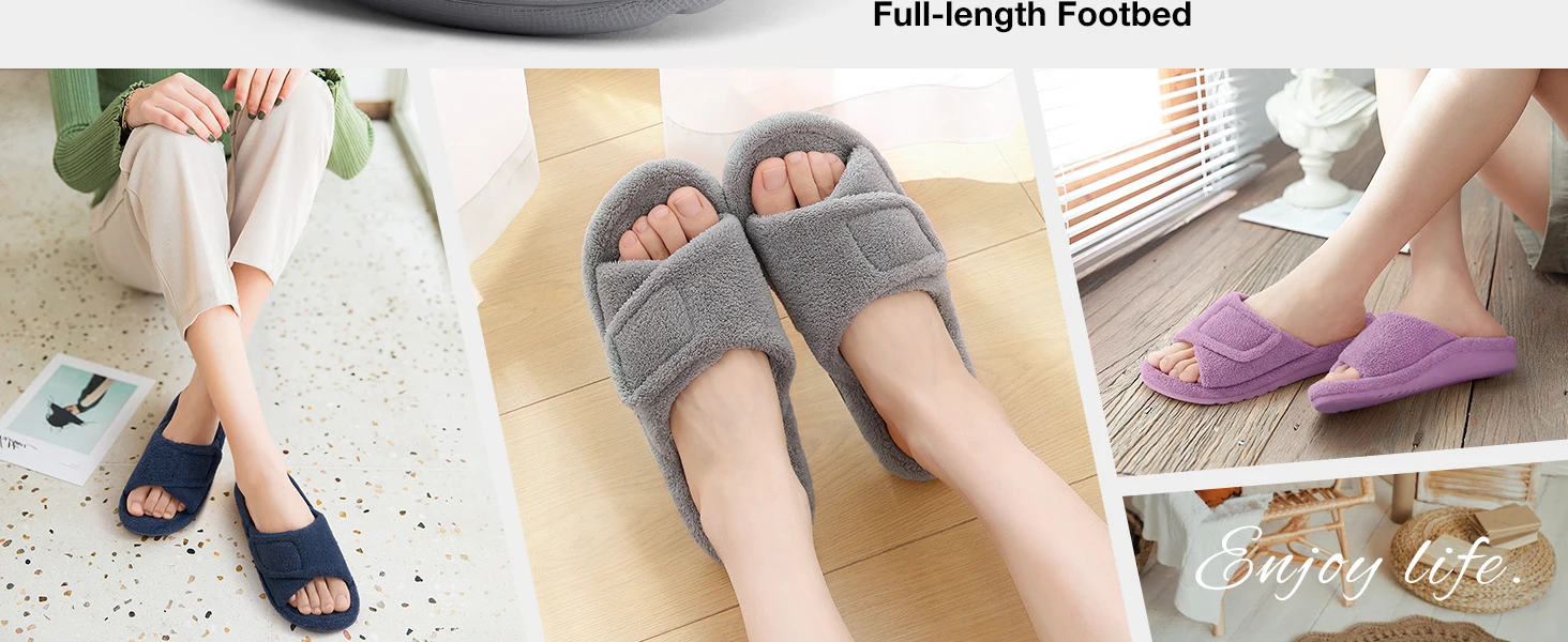 Shevalues Orthopädische Damen-Hausschuhe mit Fußgewölbestütze, verstellbarem Riemen, offener Zehenpartie, Fell-Hausschuhe für Plantarfasziitis – Detail 4