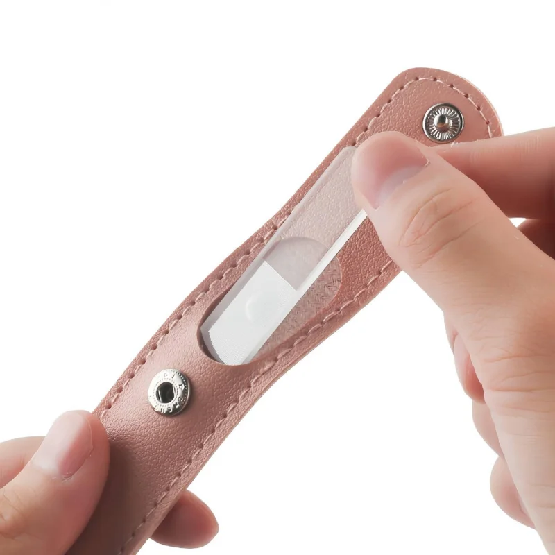 Professionele nano-glas nagelvijl transparant schuren polijsten slijpen nagelkunst manicure met lederen etui - afbeelding 2