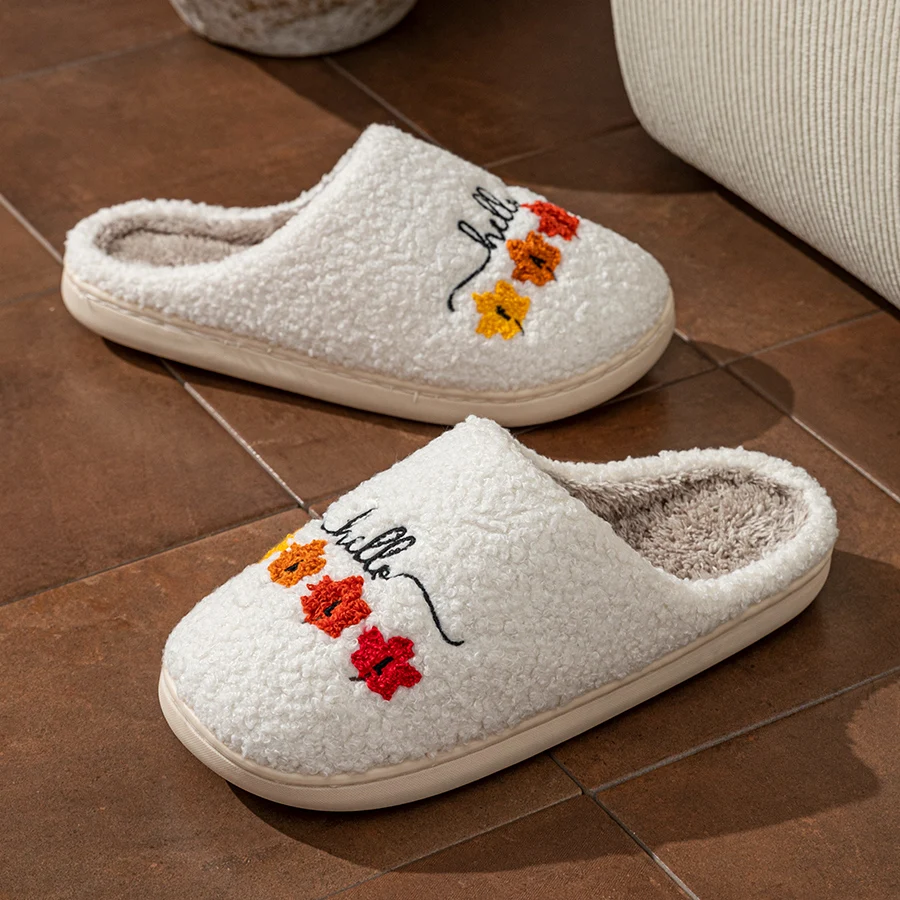 Winter damesslippers binnen zacht ademend comfortabel herfstbladeren paar mode winterhuisschoenen