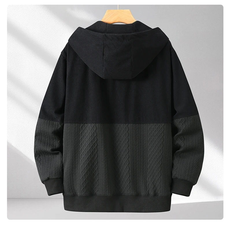 Spring Autumn Plus Size Hooded Cardigan Sweatshirt for Men Trendy Brand Minimalist Loose-fit Style Patchwork Ideal 170kg 12XL
