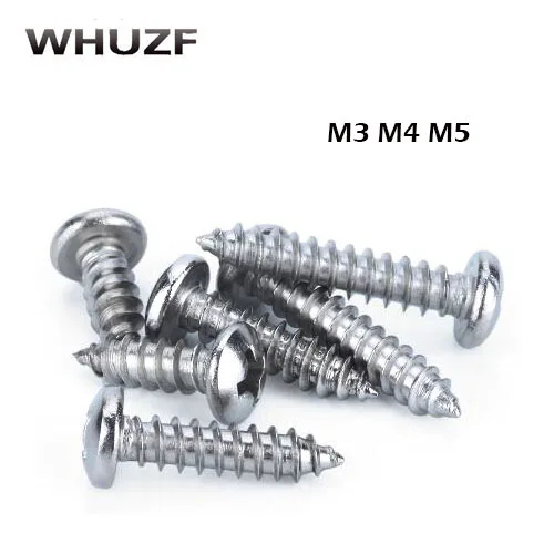 50pcs/100pcs M3 M4 M5 304 Stainless Steel Large round pan Head Self Tapping Screws phillips Umbrella Head Self-Tapping Screw
