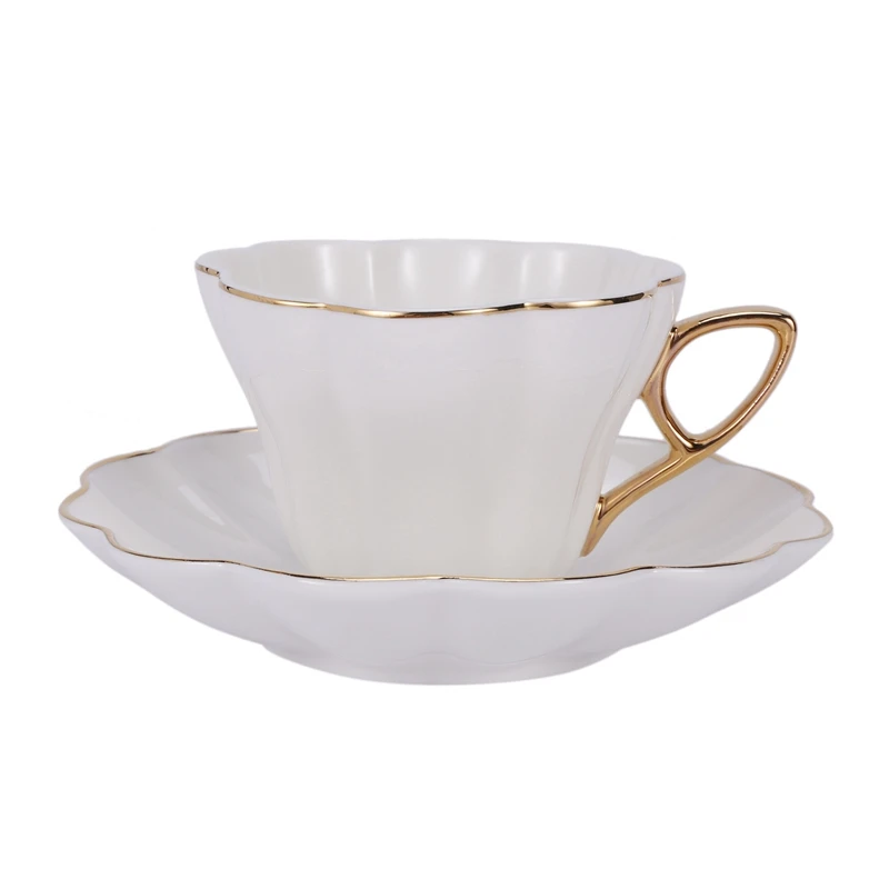 VEHO-Elegant Flower Bone China Tea Cup Saucer Set Tea Cup White Porcelain Coffee Cup Tea Set Coffee Cup Espresso Cup