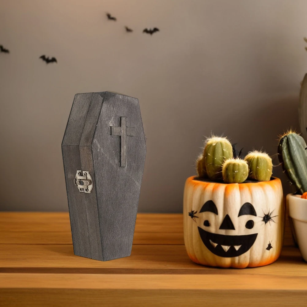 

2 шт., деревянная шкатулка для драгоценностей в виде гроба на Хэллоуин, винтажное шестиугольное кольцо, держатель для сережек, мини-органайзер для безделушек, чехол для конфет