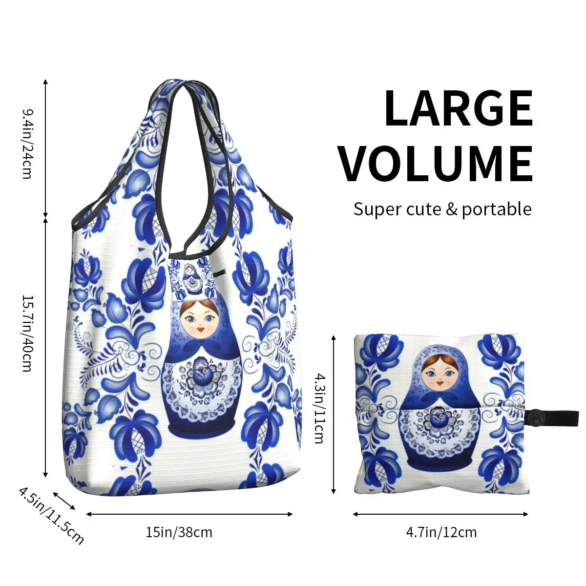 Recycling Matryoshka Doll Russia Shopping Bag Women Tote Bag Portable Russian Folk Art Grocery Shopper Bags