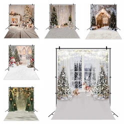 Winter Christmas Tree Gray Background  for Photography Candle Festival Fireplace Wood Floor Xmas Family Shoot Kid Photo Backdrop