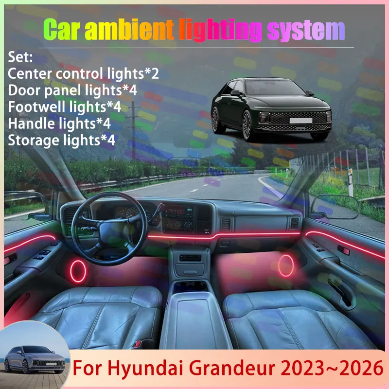 

For Hyundai Grandeur 2023~2026 GN7 MK7 7th Azera 2/18 in 1 Car Atmosphere Light Lamp RGB Shade Ensemble Streamer Atmosphere Set