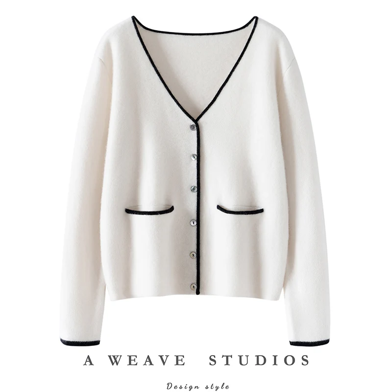 

New Luxury Women Cashmere Sweater Lady Office V-neck Cardigan Knitted 100% Goat Cashmere Knitwear Autumn Winter Fashion Tops