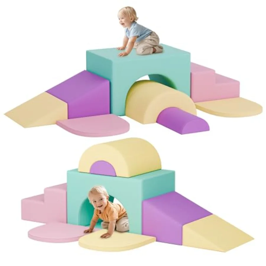 

Набор из 7 мягких блоков для скалолазания из ПУ-кожи для малышей, розовый игровой комплекс для дома