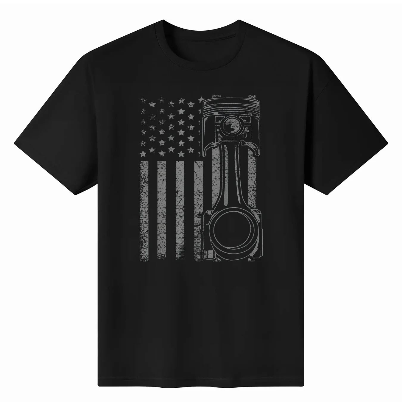 Patriotic American Flag Piston Vintage Muscle Car T-Shirt 100% Cotton O-Neck Short Sleeve Summer Casual Mens T-shirt Size S-3XL