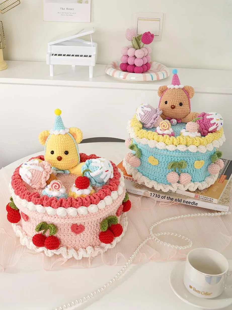 

Fifi's Cherry Bear Yarn Crochet DIY Material Kit Storage Box Birthday Cake Children's Gift Cotton Yarn Other Thickness