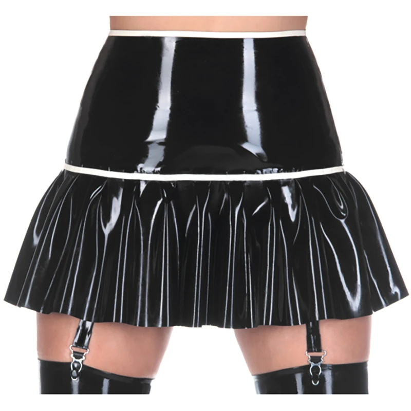 Black And White Sexy Latex Garters Rubber Pleated Skirts With Belts Buckles 4 Pieces For Thing High Stockings Bottoms JC-0093