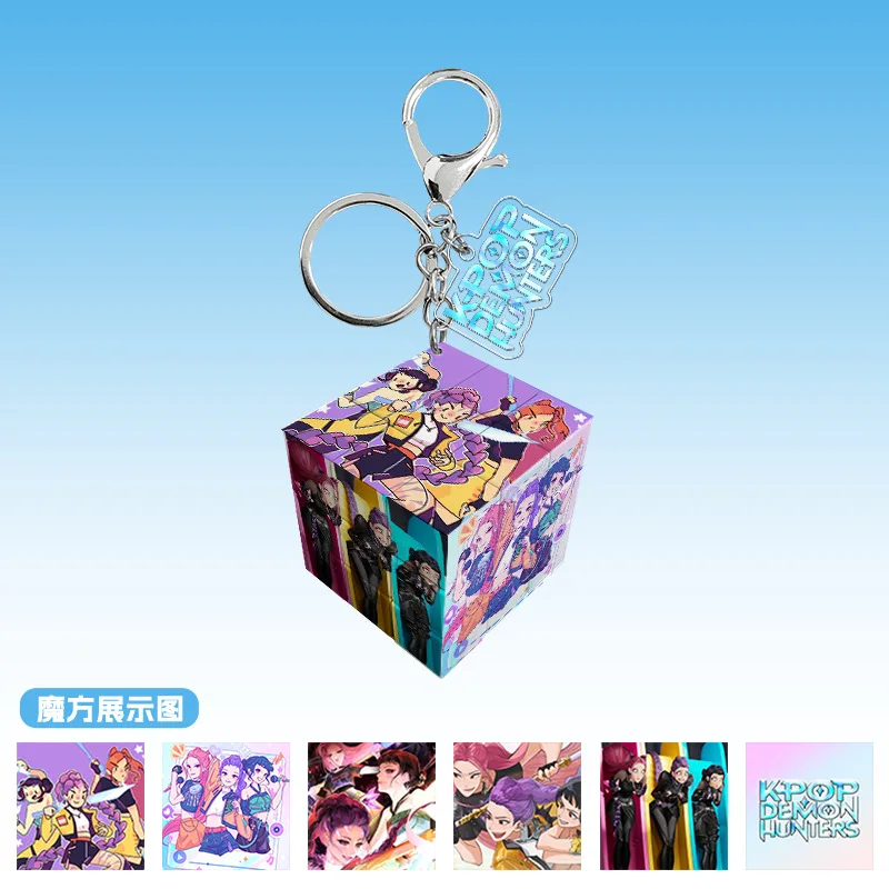 35mm 아크릴 큐브 키체인, KPOP 데몬 헌터 걸스팀 & 샤크 남성 그룹 애니메이션 참, 맞춤형 가방 클립 펜던트, 대량 도매