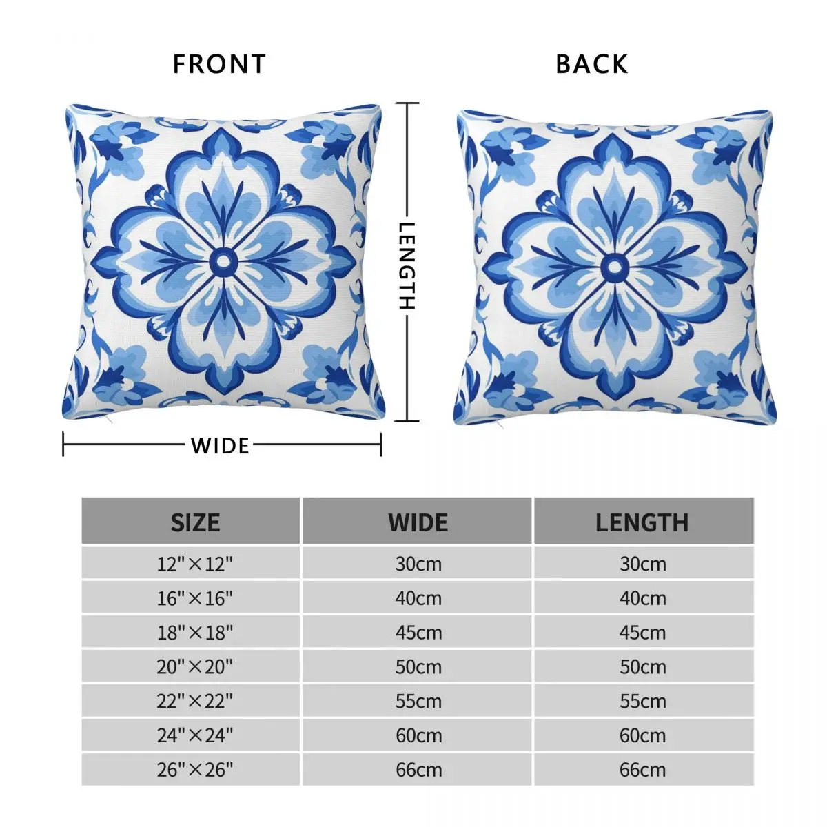 Blue Portuguese Tile Square Pillowcase Pillow Cover Polyester Cushion Decor Comfort Throw Pillow for Home Sofa