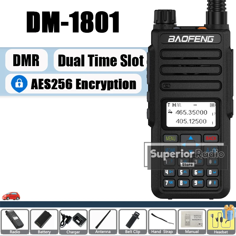 Baofeng DM-1801 DMR Walkie Talkie AES256 Encryption Dual Time Slot Dual Mode Analog Digital Man Down Upgraded of DR-1801 Radio