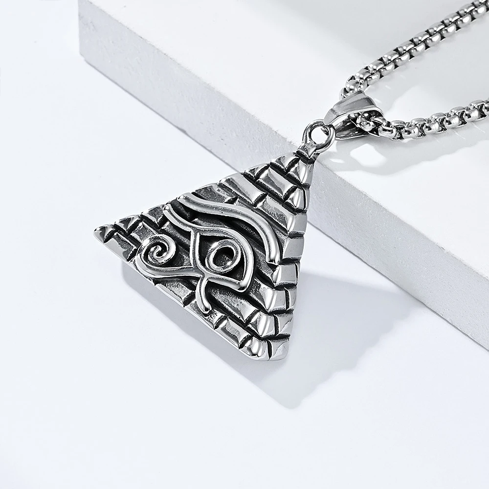 Fashion Vintage Eye Of Horus Necklace For Men Stainless Steel Egyptian Pyramid Pendant Unique Amulet Jewelry Gifts Dropshipping