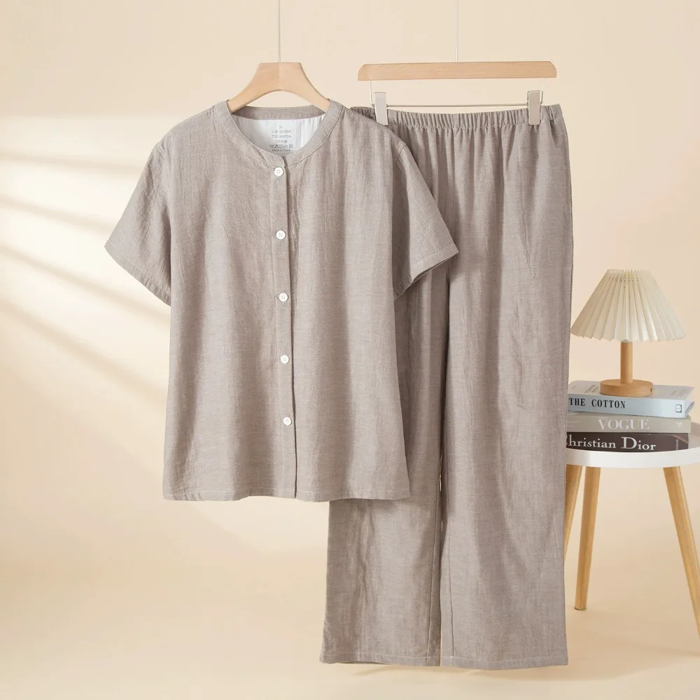 Pure Color Pajamas for Lady New Summer Clothes Short Sleeve Sleepwear Cotton Home Wear Two-Piece Women's Set Woman Nightwear