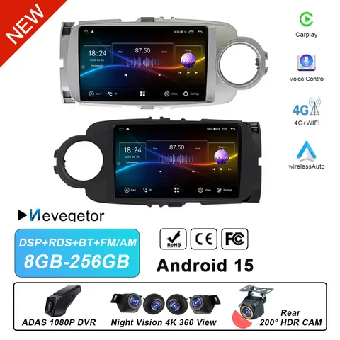 Android 14 Carplay Car Radio For Toyota Yaris 2012 2013 2014 2015 2016 2017 Navigation GPS Multimedia Player Stereo Wifi BT Auto