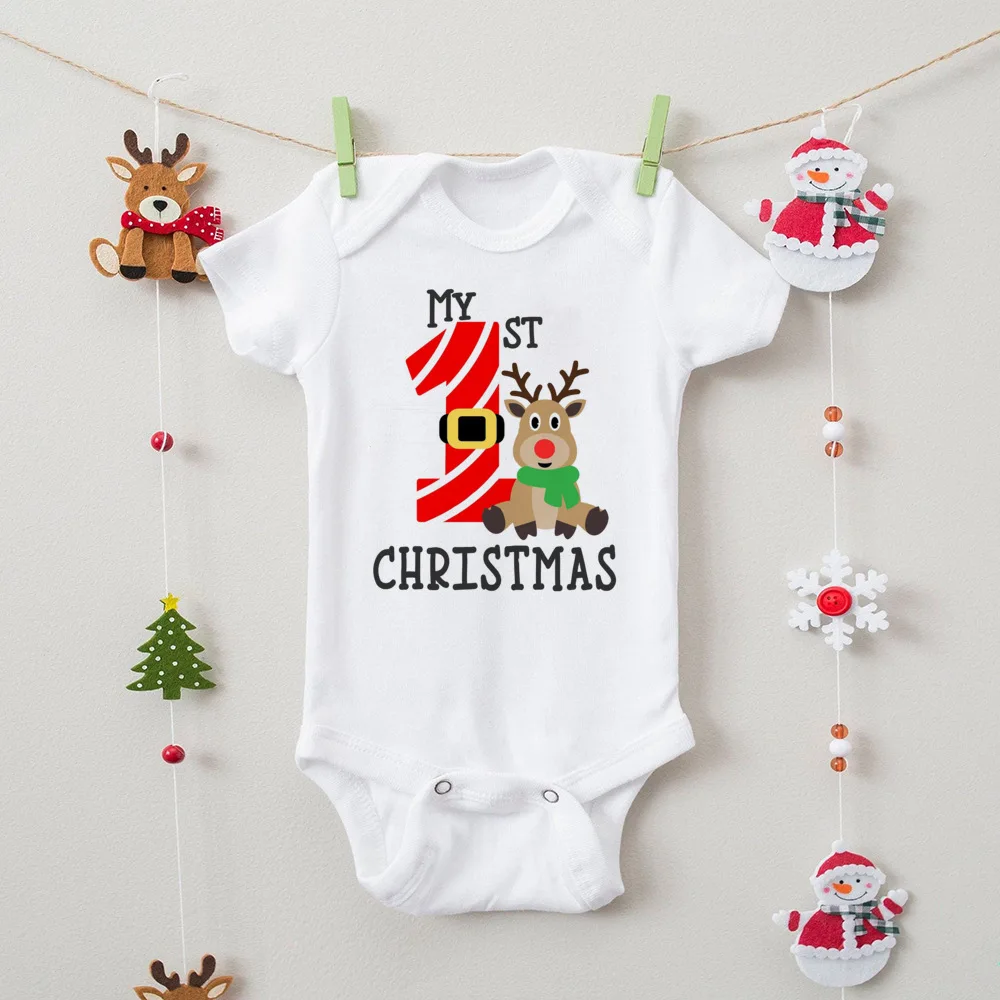 First Christmas Print Baby Bodysuits Boys Girls Xmas Cute Clothes Toddler Romper Newbron Christmas Gift Xmas Party Outfits