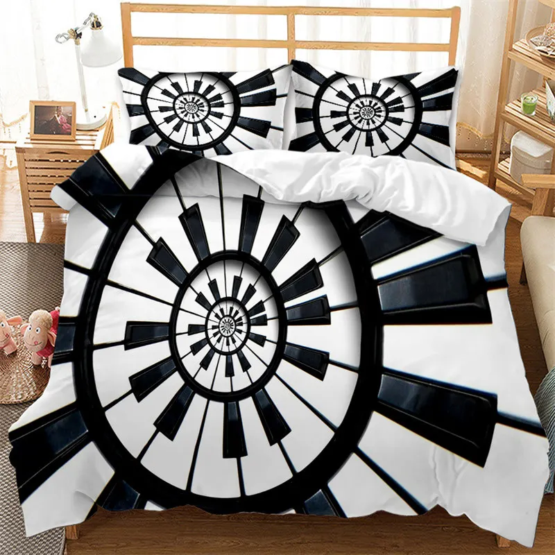 Piano Keys Duvet Cover King For Boys Girls Teens Adult Microfiber Music Theme Comforter Cover Spiral Piano Keyboard Bedding Set