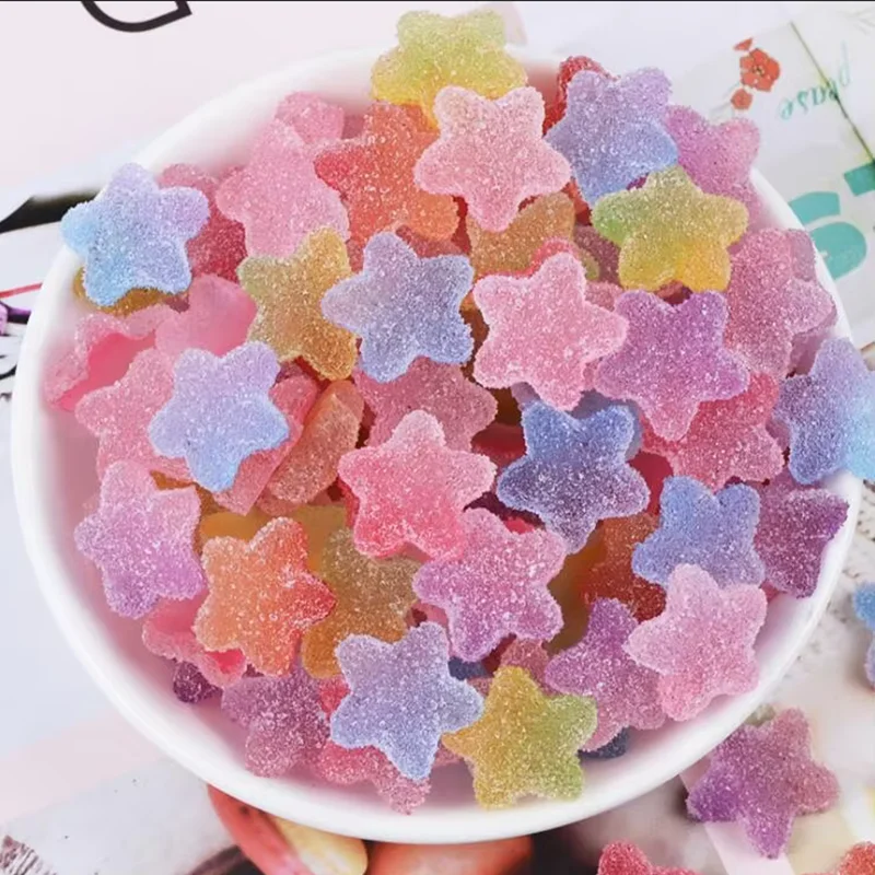 50Pcs 18MM Mixed Colors Simulation Stars Candy Flatback Resin Cabochon DIY Craft Supplies Phone Decor Material Hair Accessories